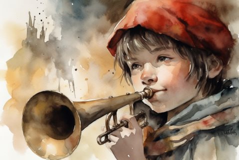 Une image contenant Visage humain, peinture, instrument de musique, artDescription générée automatiquement